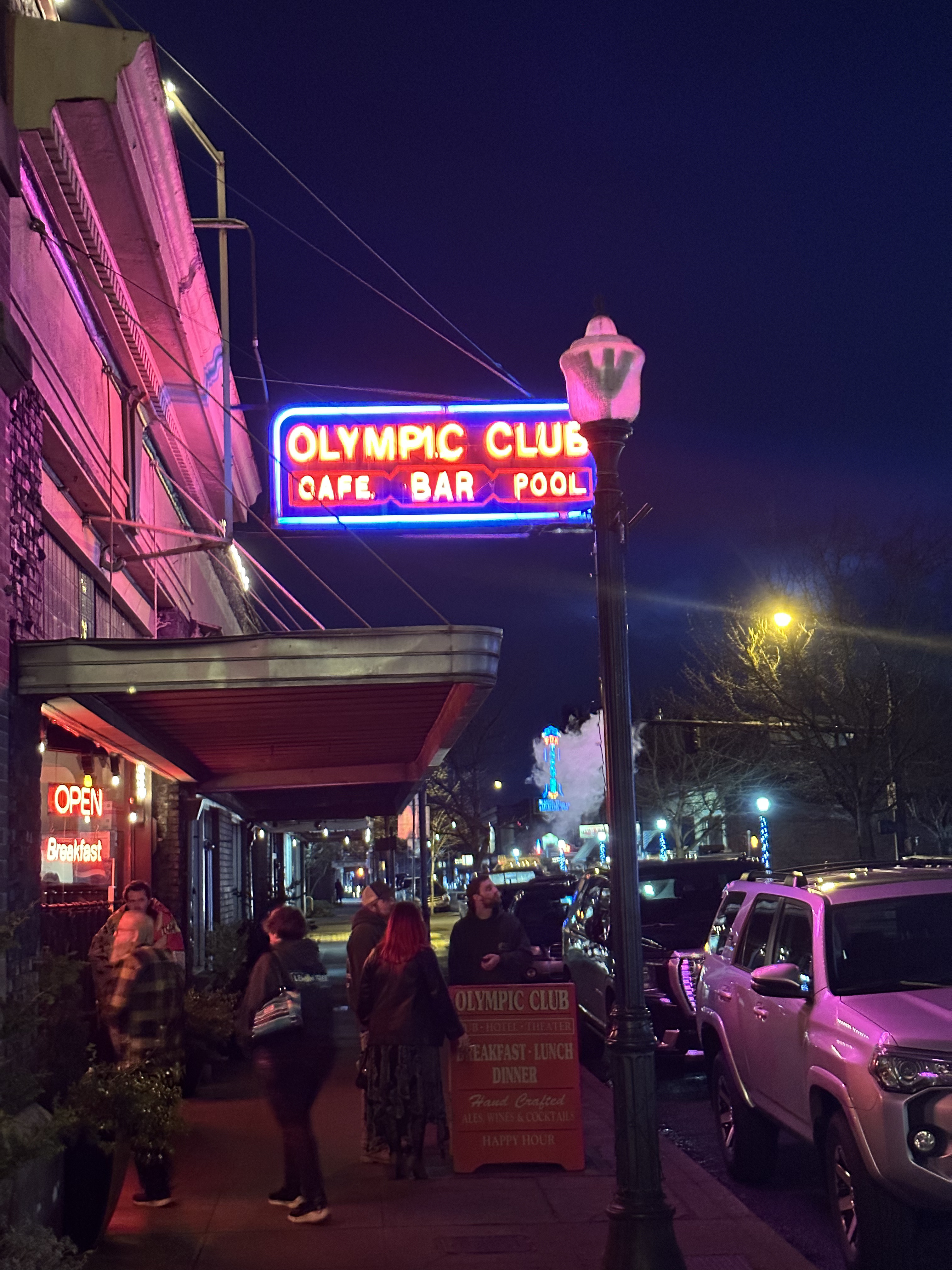 The neon sign of the Olympic Club Restaurant in Centralia, WA