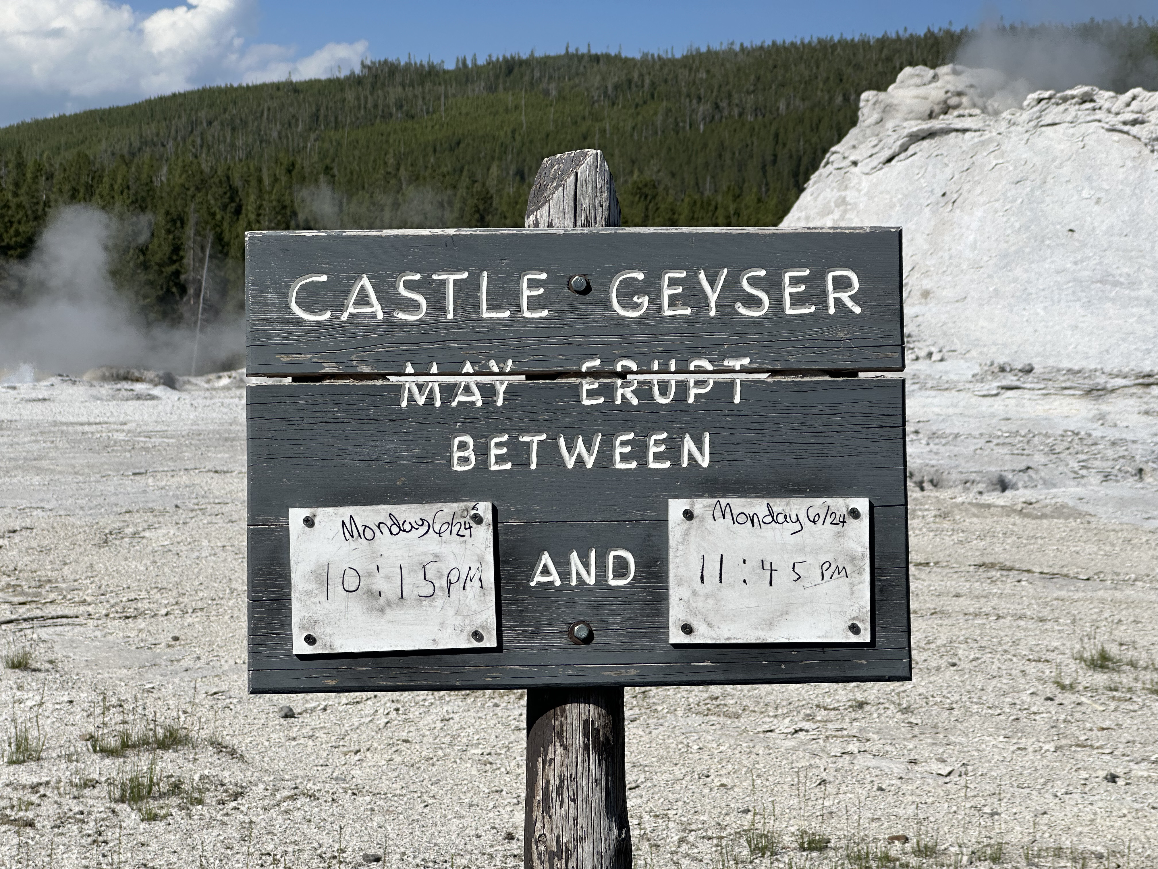 Sign for Castle Geyser in Yellowstone National Park